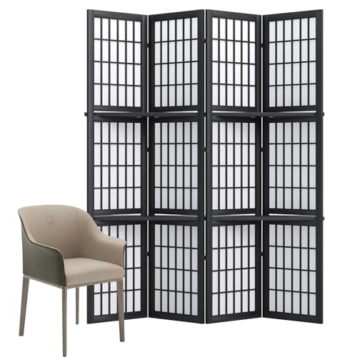 Japanese Shoji Style Folding Room Divider, 4 Panels, Black G5567