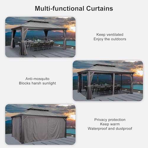 10' x 14' Permanent Hardtop Gazebo with Galvanized Steel Double Roof, Curtains and Netting Included M871