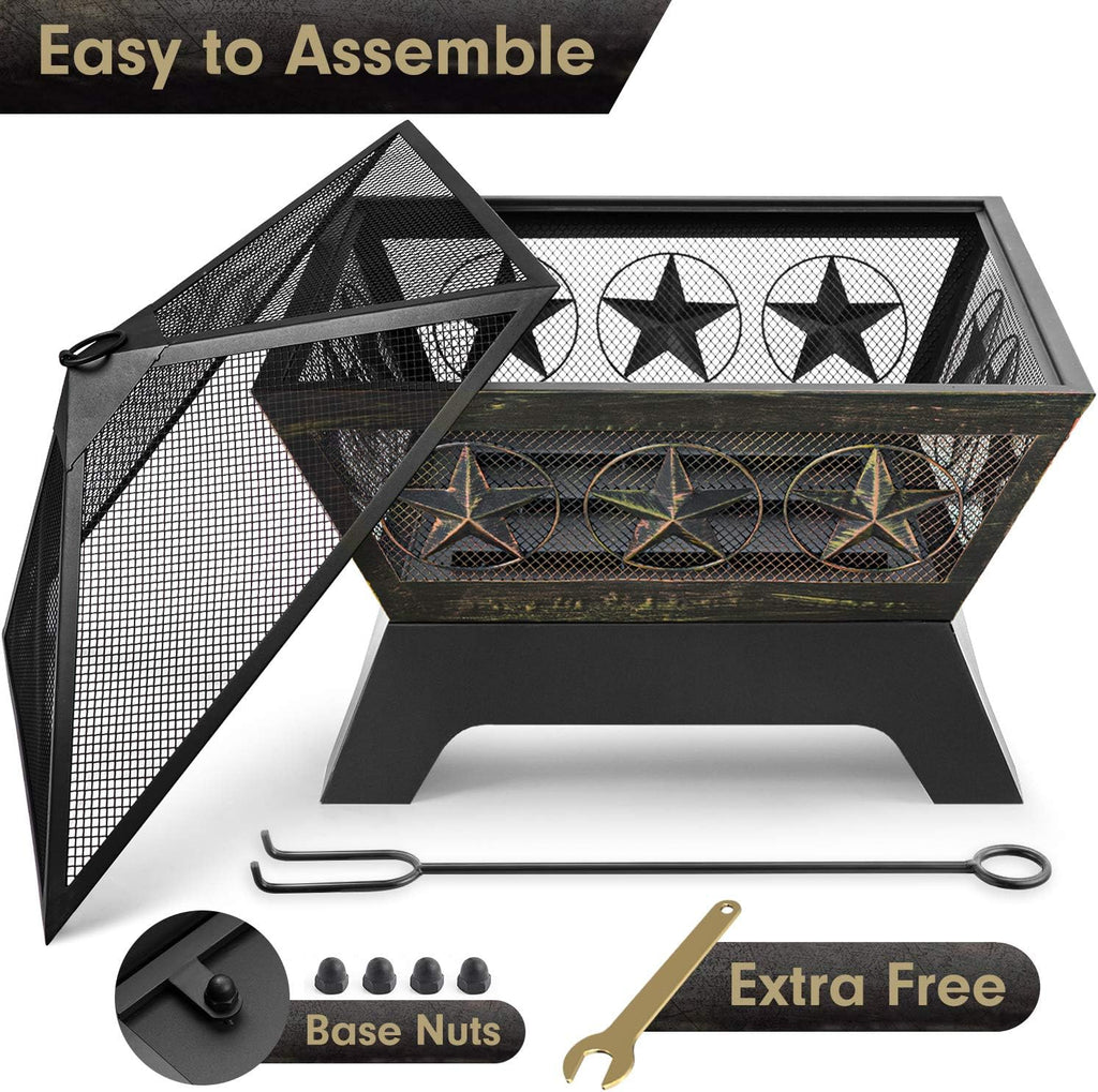 Outdoor Wood Burning Fire Pit 24in with Spark Screen Lid K6441