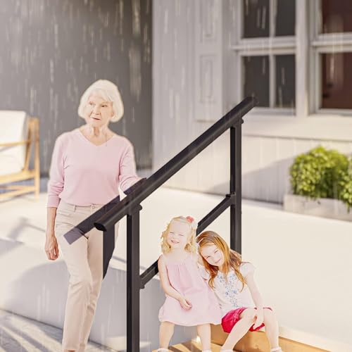 Outdoor Step Handrail for 3 Steps, Black Stair Railing Kit O386