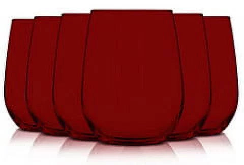 15 oz Stemless Wine Glasses, Red, Set of 6 A9608