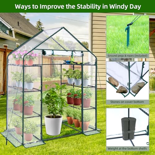 Greenhouse for Outdoors with Mesh Side Windows, 3 Tiers 4 Shelves, Portable Warm House for Plants V676