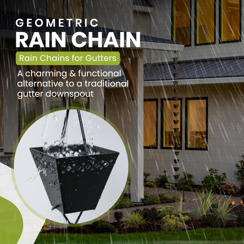 Rain Chain Kit with Adapter and Extension, 10 ft, Black Powder Coated X2236