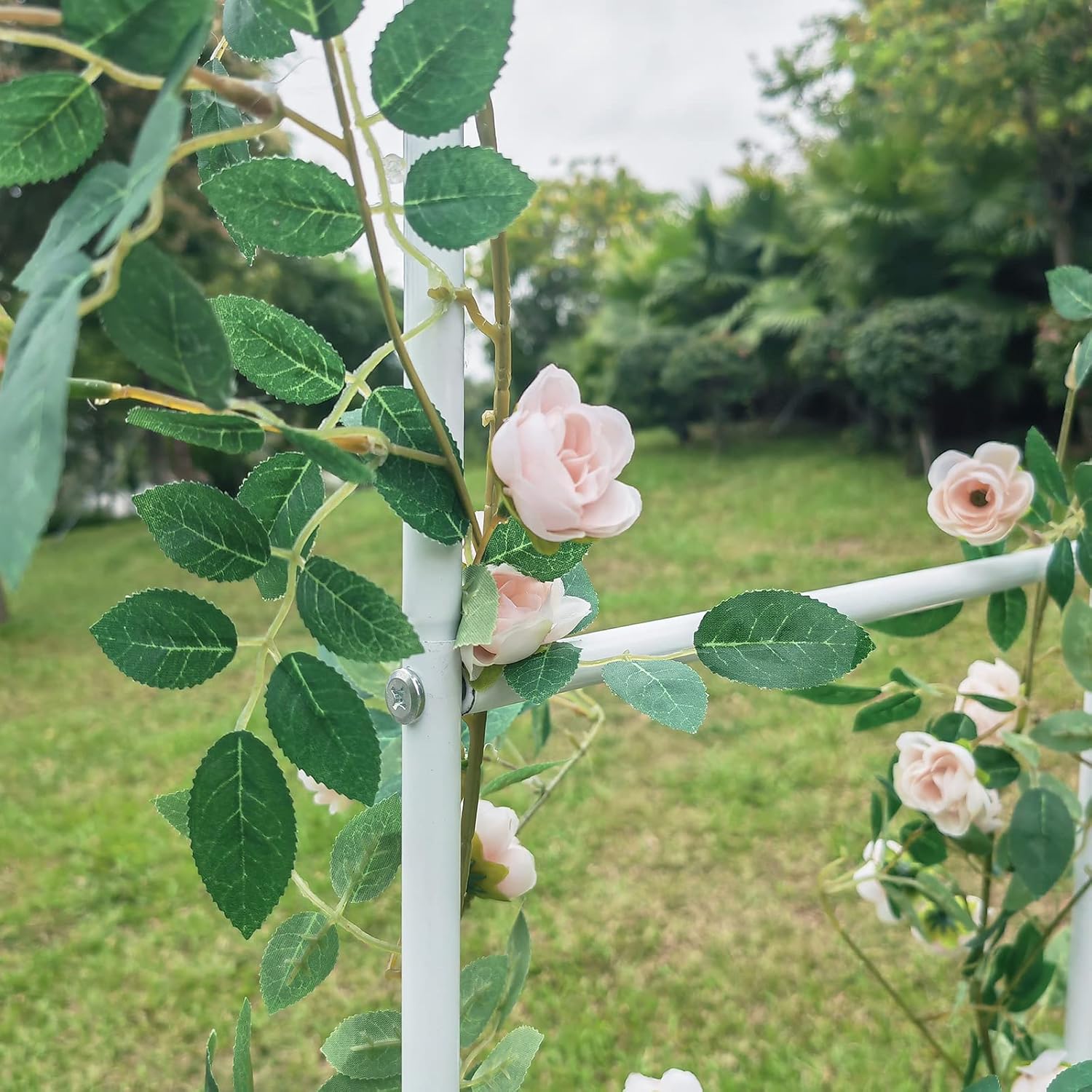 Steel Garden Arch Arbor Trellis for Climbing Plants, White R465403