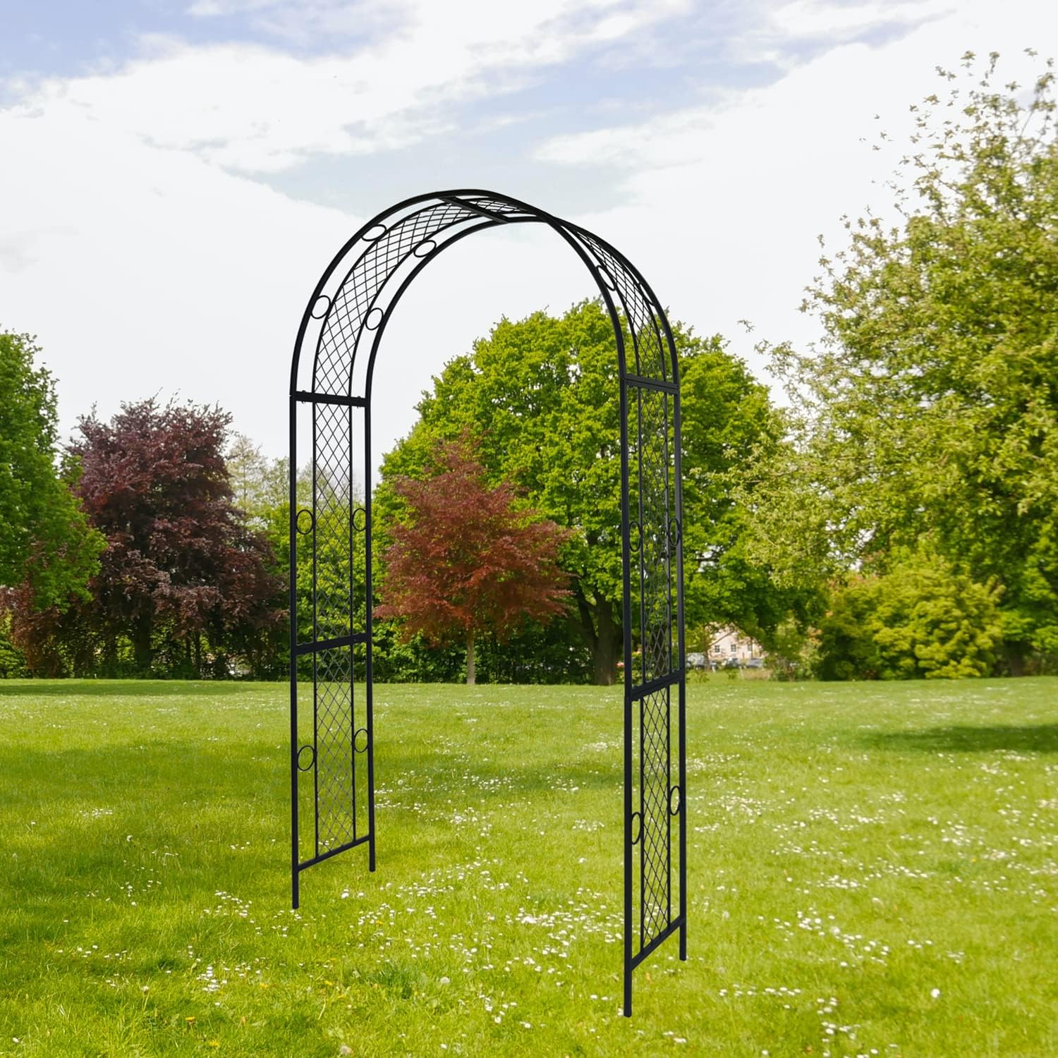 Metal Garden Arch Trellis for Climbing Plants, Black Q441333