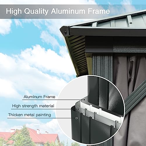 10 x 10 ft Hardtop Gazebo with Netting and Curtains, Galvanized Steel Roof for Patio K80436