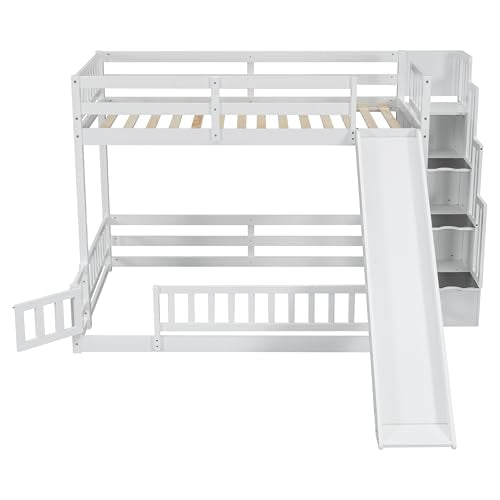 Twin Over Full Bunk Bed with Slide and Storage Staircase X183