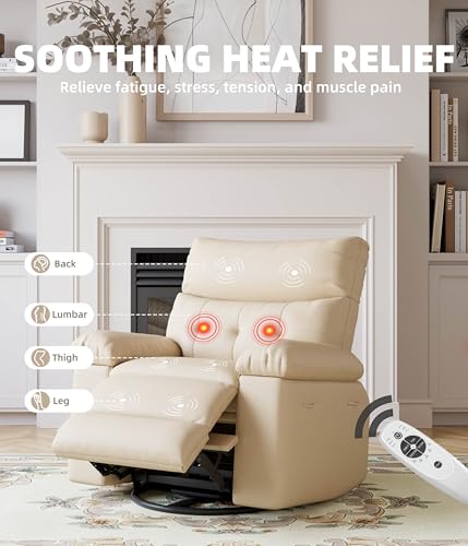 Electric Swivel Massage Chair, Power Rocking Recliner with Vibration and Heating, PU Leather Single Sofa with USB Port T171945