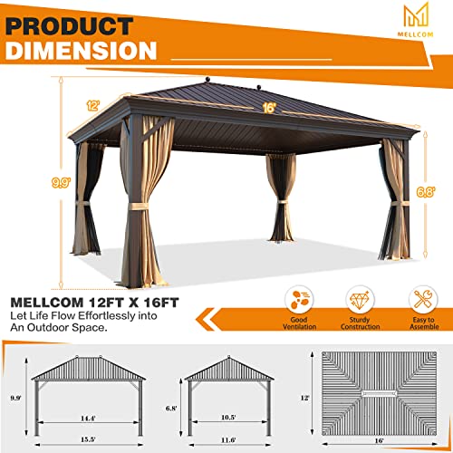 12x16 ft Hardtop Gazebo with Double Roof, Curtains and Netting T94173