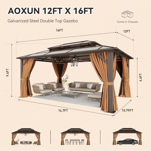 12x16 Hardtop Gazebo with Netting and Curtains for Patio K27275
