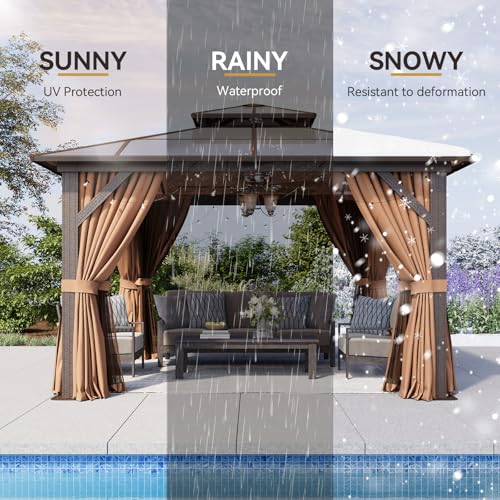 12x16 Hardtop Gazebo with Netting and Curtains for Patio K27275