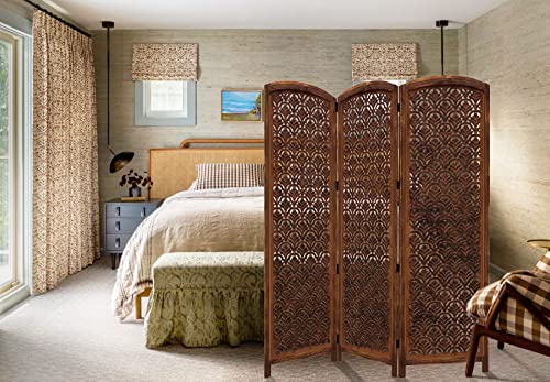 4 Panel Folding Wood Room Divider, Antique Brown, 72 x 80 P209