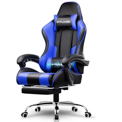 Gaming Chair with Footrest and Lumbar Support, Height Adjustable, Blue Y9034