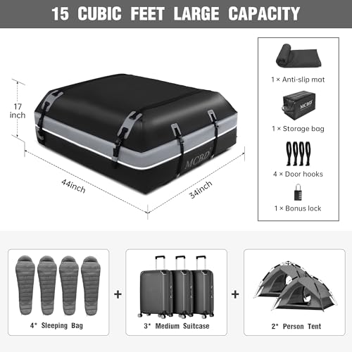 Soft-Shell Waterproof Rooftop Cargo Carrier, 21 Cubic Feet, with Straps and Storage Bag I12135