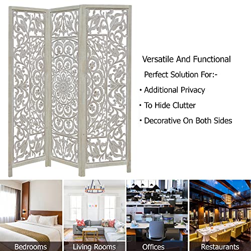 4 Panel Folding Wood Room Divider, Antique Brown, 72 x 80 P209