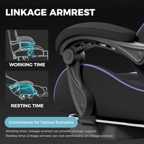 Gaming Chair with Footrest and Lumbar Support, Height Adjustable, Blue Y9034