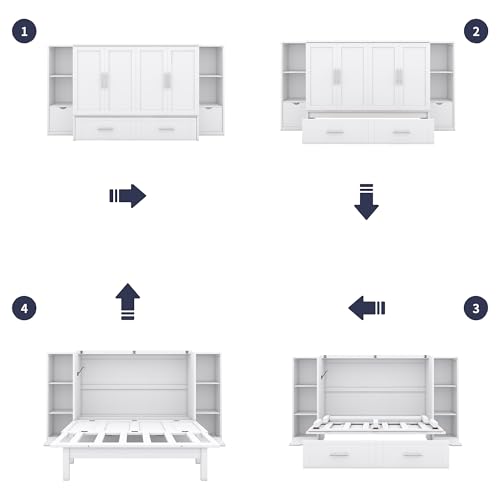 Murphy Bed Chest with Shelves and USB Ports, Foldable Wood Frame Y56482