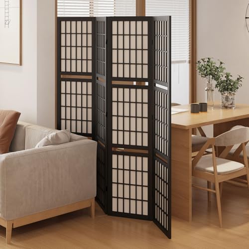 Japanese Shoji Style Folding Room Divider, 4 Panels, Black G5567