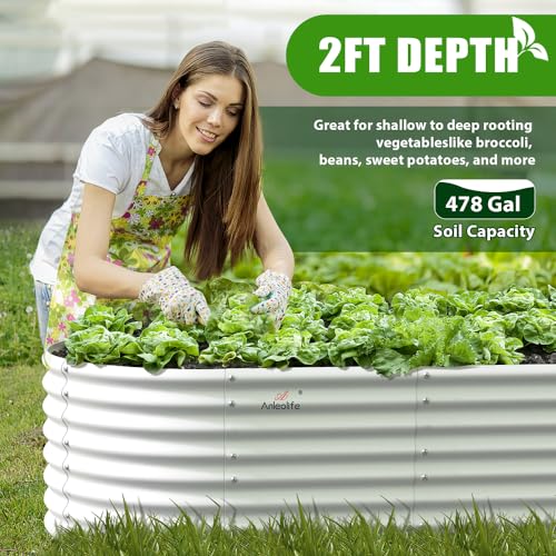 Galvanized Raised Garden Bed Oval Metal Planter Box for Vegetables Flowers U63502