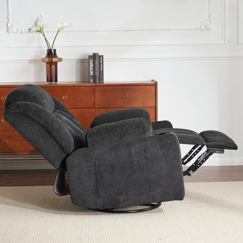 Swivel Recliner Chair with Massage and Heat, Fabric Upholstery, Lime Gray Y550941