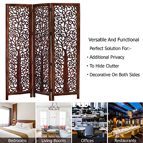 4 Panel Folding Wood Room Divider, Antique Brown, 72 x 80 P209