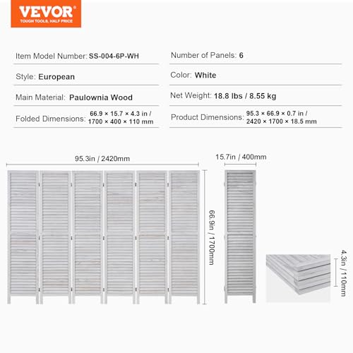 4 Panel Folding Wood Room Divider, 66.9 Inch Tall Privacy Screen I263