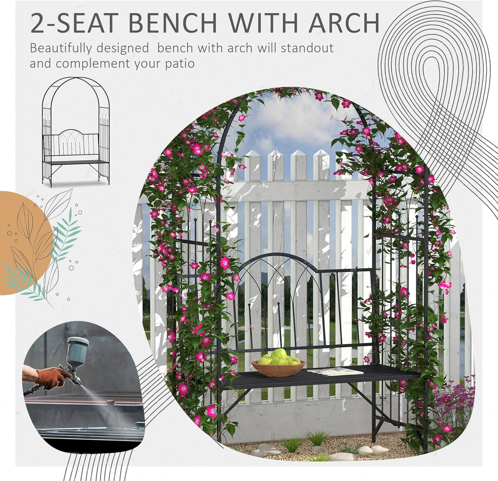 Metal Trellis Arbor Arch with Garden Bench for Climbing Plants Z662940