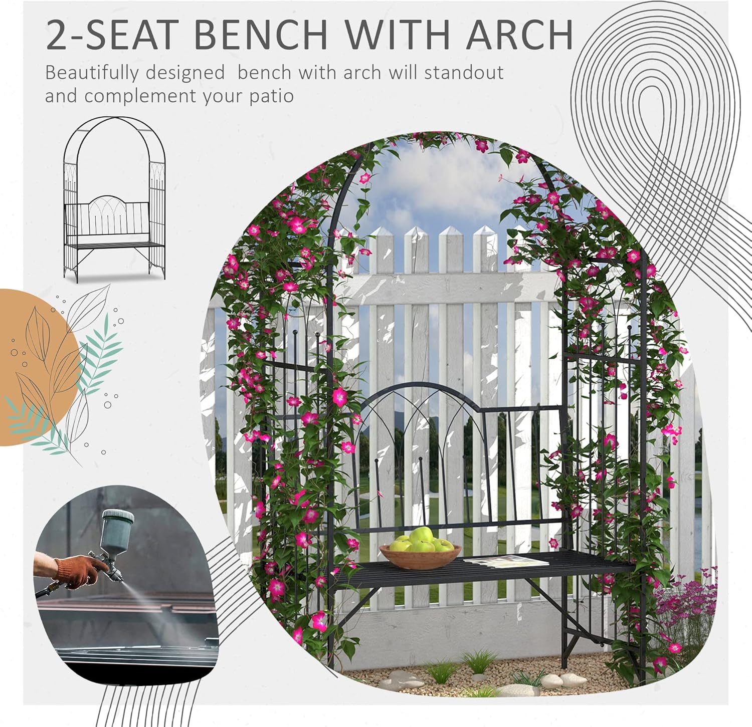 Metal Trellis Arbor Arch with Garden Bench for Climbing Plants Z662940