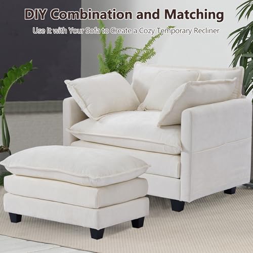 Chenille Lounge Chair with Ottoman, Beige, 1-Seat R52165