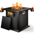 Ciays 28″ Fire Pit Table, Propane Fire Pit with Cup Holders & Hanging Shelf, 50,000 BTU Gas Fire Pit with Glass Stones & Nylon Dust Cover, Quick Ignition System, Patio/Porch/Deck Fire Pit, CIFPT10B