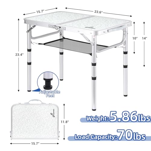 Adjustable Height Small Folding Camping Table with Mesh Layer B206