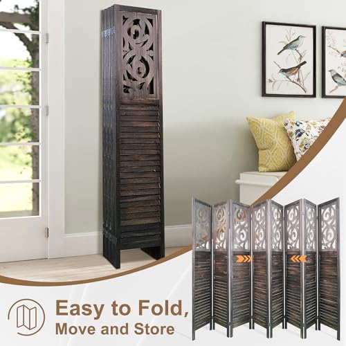 6 Panel Wooden Room Divider with Shelves P850285