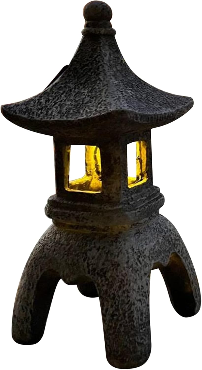 Solar Pagoda Lantern Garden Statue Resin Waterproof A99080