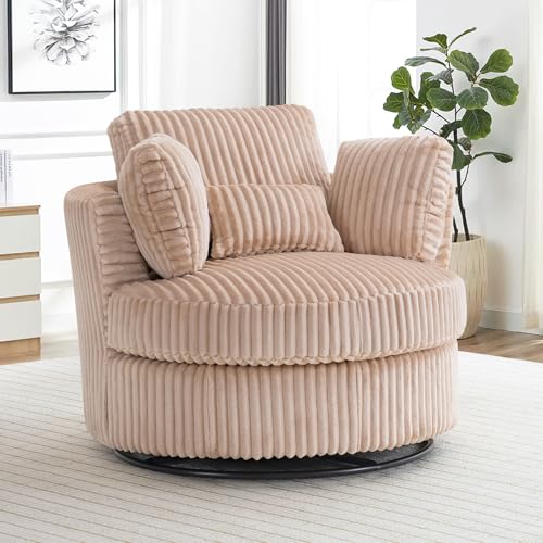 Round Swivel Barrel Chair with Ottoman for Living Room Bedroom G375183