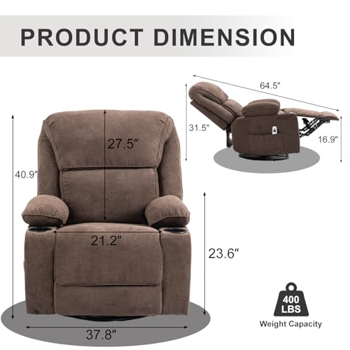 Massage Recliner Chair with Heat, Swivel Rocking, Cup Holders L468