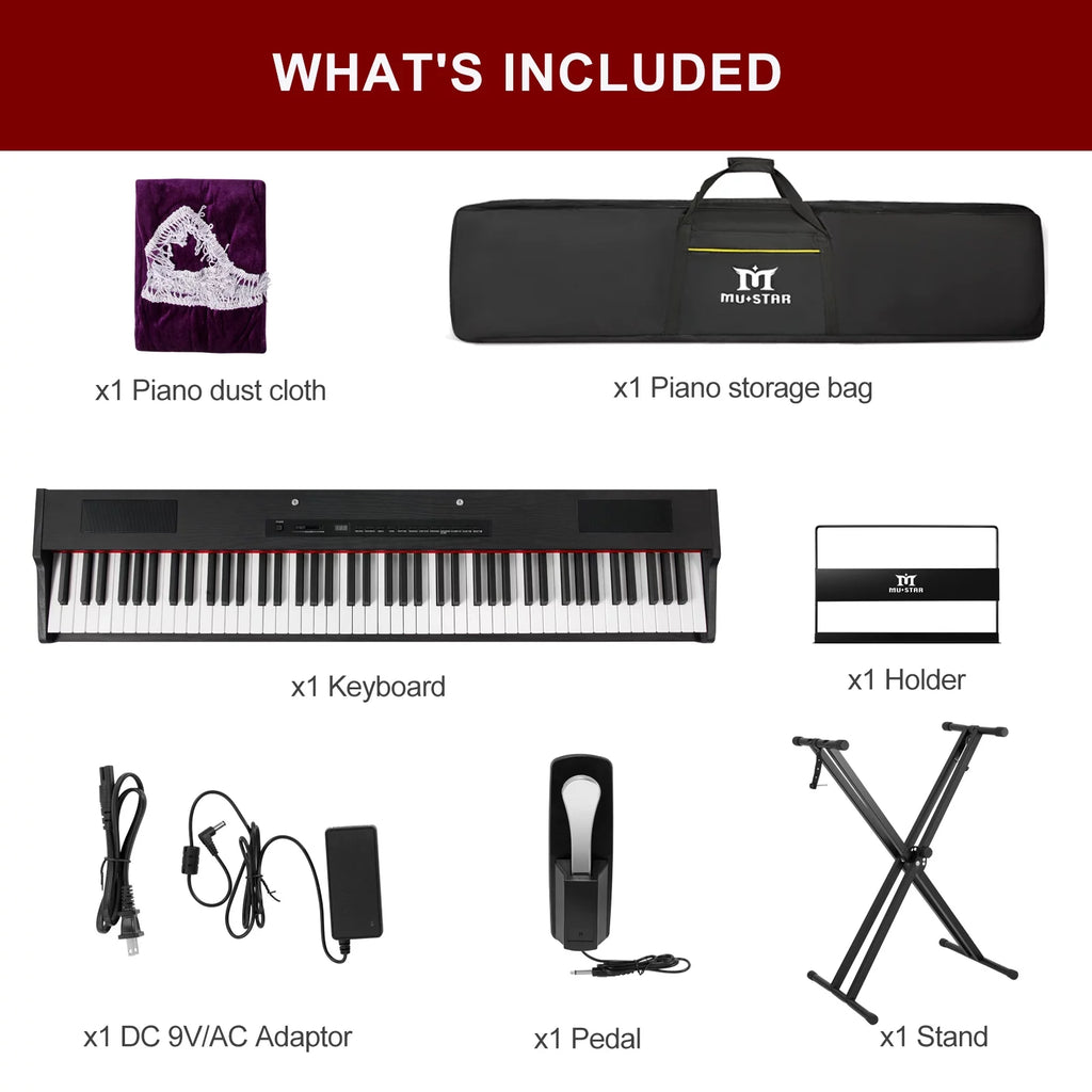 88-Key Digital Piano Weighted Keyboard with Stand, Bluetooth, Pedal, Bag N29665