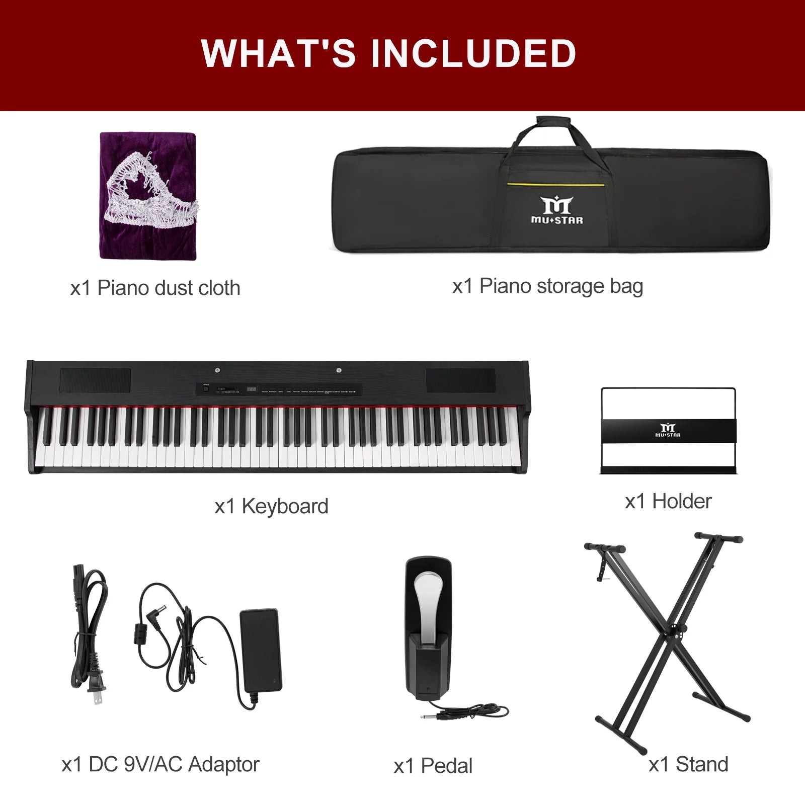88-Key Digital Piano Weighted Keyboard with Stand, Bluetooth, Pedal, Bag N29665