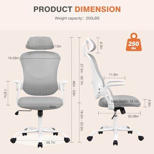 Ergonomic High-Back Mesh Rolling Desk Chair with Adjustable Headrest, Pink S9181