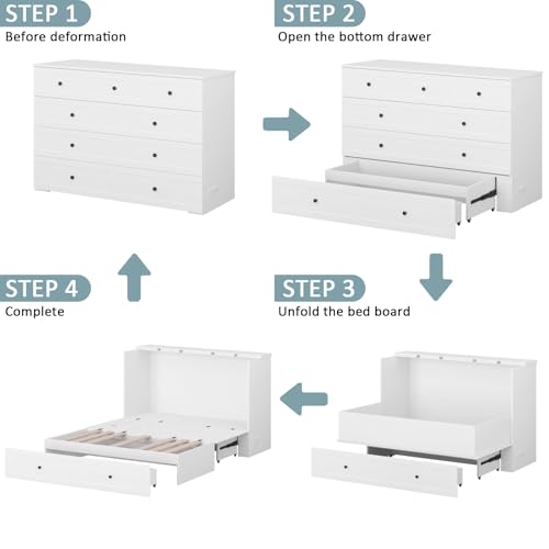 Murphy Bed with Storage & Charging Station, Foldable Panel, Distressed White C449393