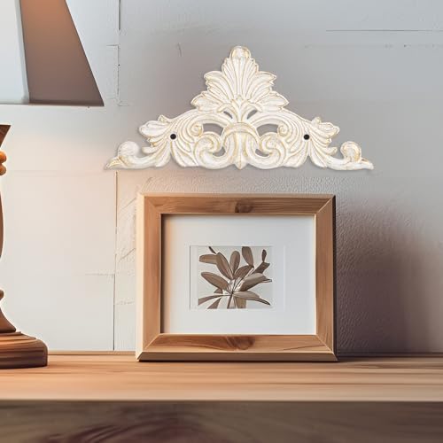 Victorian Cast Iron Wall Plaque, Antique White Fleur De Lis Metal Wall Art, 11.8 Inch I867