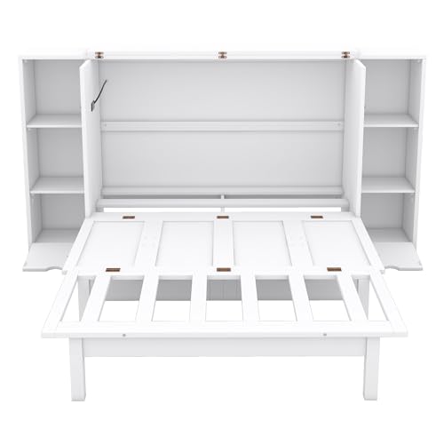 Murphy Bed Chest with Shelves and USB Ports, Foldable Wood Frame Y56482