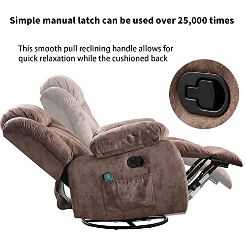 Massage Swivel Rocker Recliner Chair with Heat and Vibration, Grey M1757