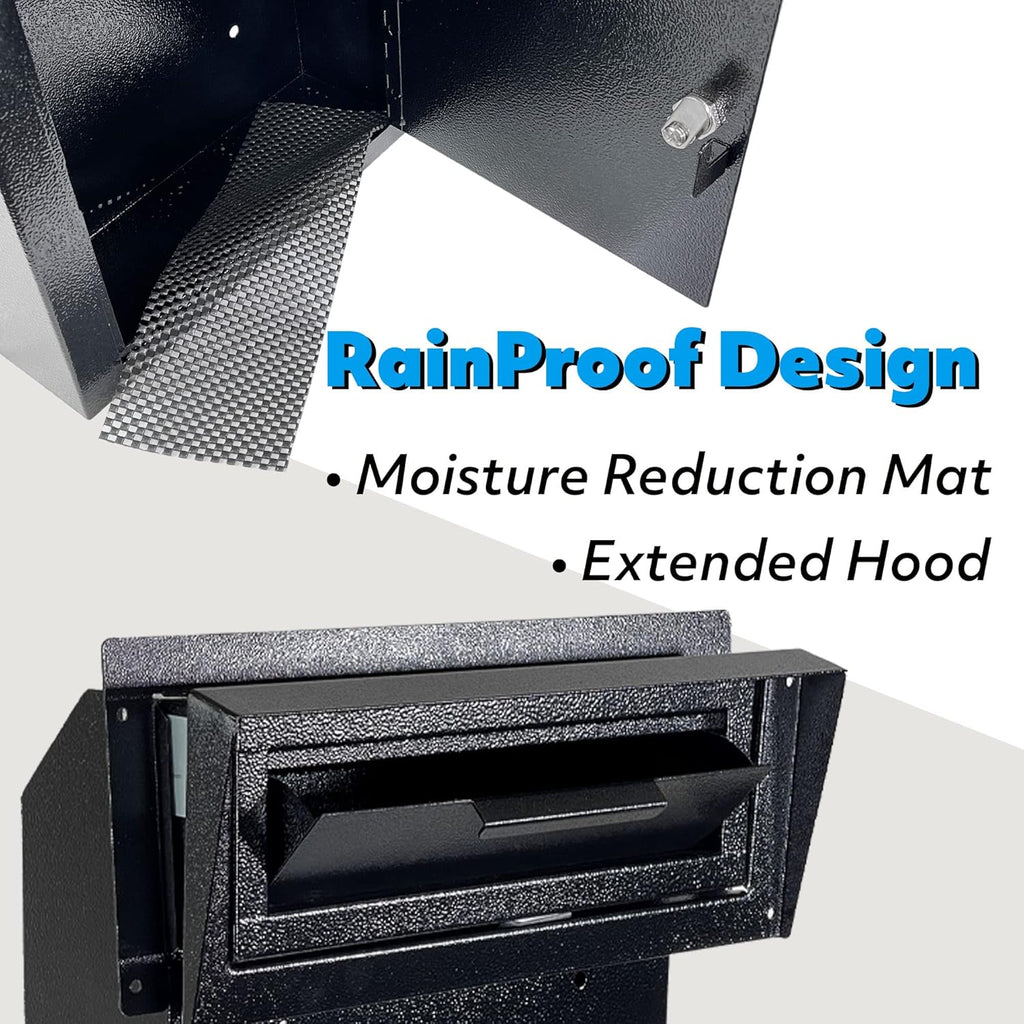 Rainproof Heavy Duty Mailbox Door Drop Box - Galvanized Steel Weatherproof for Keys, Deposit, Mails (Black) A8757