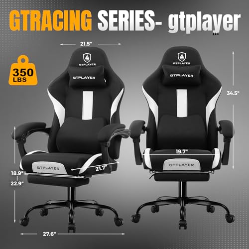 Gaming Chair Ergonomic Office Chair with Foot Rest, Breathable Fabric Computer Chair with Headrest and Lumbar Support O7023