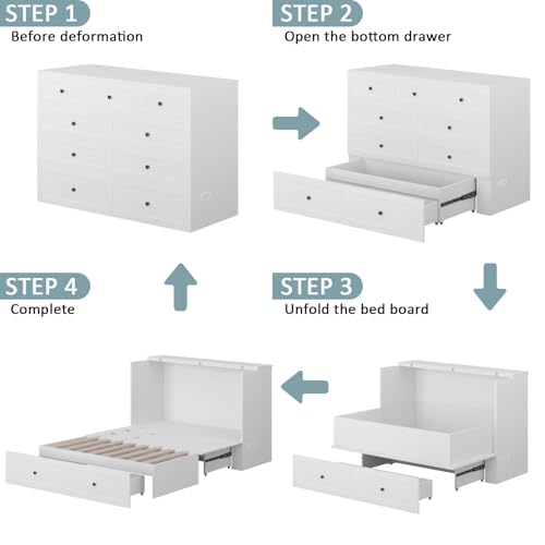 Murphy Bed with Storage & Charging Station, Foldable Panel, Distressed White C449393