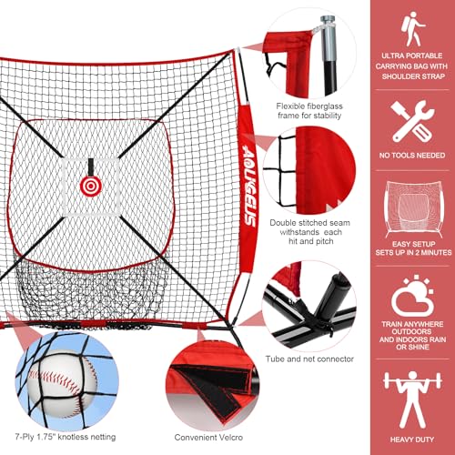 Baseball Softball Practice Net with Batting Tee and Strike Zone Target O4170