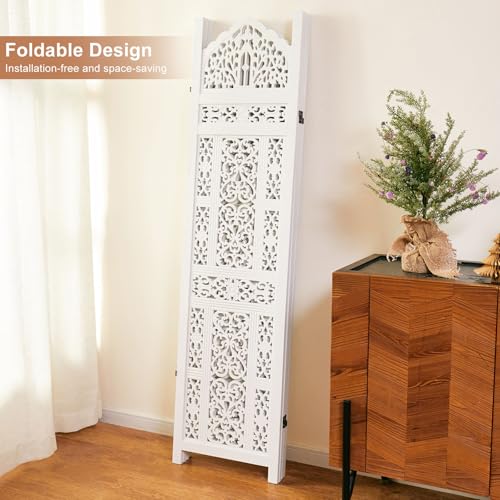 Wood Carved Room Divider 4 Panel Folding Partition Screen X503933