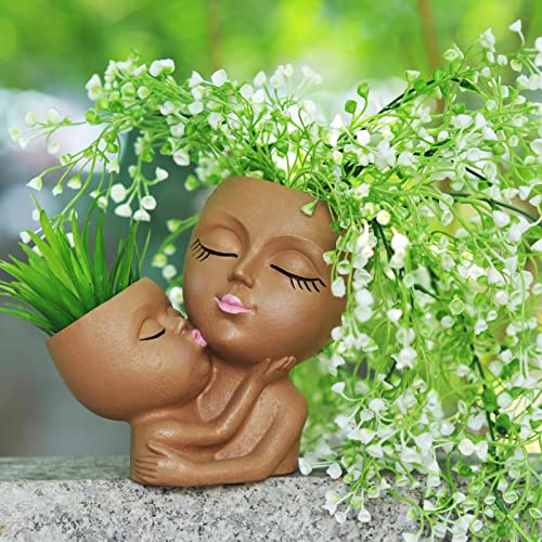 Mother and Child Face Planter Pot with Drainage Hole N455