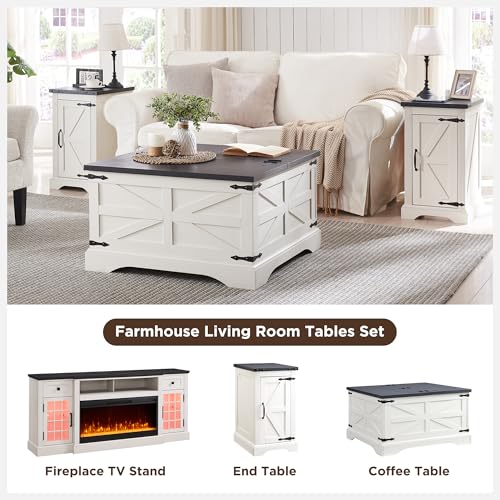 Farmhouse Lift Top Coffee Table with Storage, 36" Wood Square Center Table, Light Brown V399