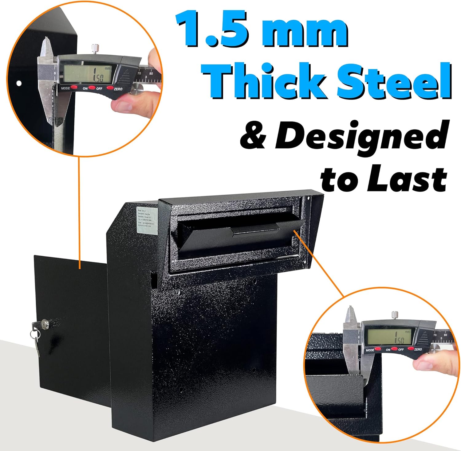 Rainproof Heavy Duty Mailbox Door Drop Box - Galvanized Steel Weatherproof for Keys, Deposit, Mails (Black) A8757